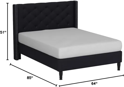 Miniatura 2 de Home Life Premiere Classics 007 – Cama con cabecero de terciopelo negro de 51 pulgadas (129.54 cm) de alto con listones