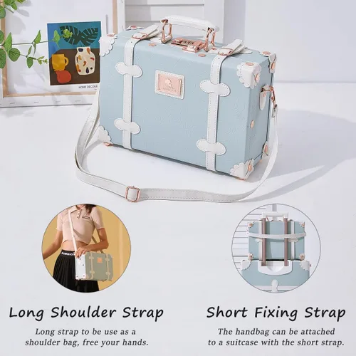 Miniatura 4 de Unitravel Juego de equipaje vintage de 2 piezas aprobado por la TSA para mujer bonita maleta con bolso repujado azul Estilo vintage