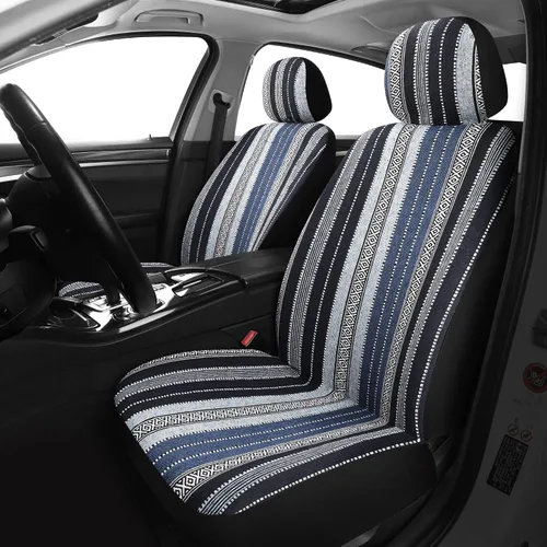 Miniatura 7 de VarCozy Manta de sillín Baja Fundas de asiento delanteras para sedán, SUV, camioneta, Funda de asiento tejida universal de rayas coloridas