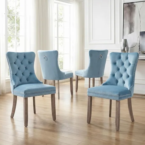 Miniatura 23 de Velvet Dining Chairs Set of 2, Tufted High Chairs with Nailhead Trim, Pull Ring, Black Solid Wood Legs, Elegant Upholstered Accent Chairs for Dining
