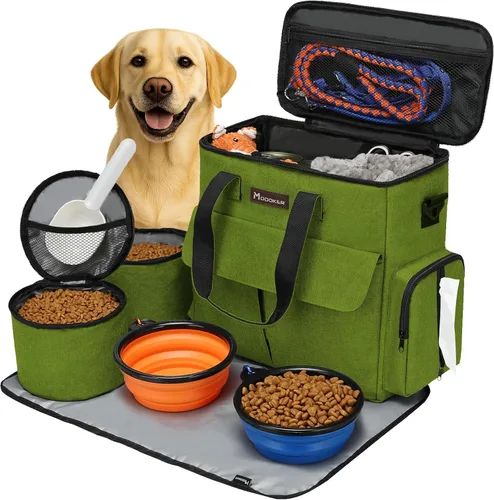 Miniatura 16 de Modoker Bolsa de comida para perros, juego de viaje aprobado por aerolíneas, organizador portátil de accesorios de pañales con 2 contenedores de Rosa