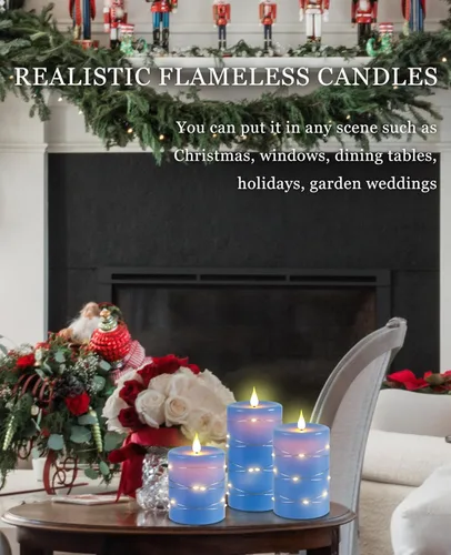 Miniatura 8 de Da by Velas sin llama con tira de luces, velas que funcionan con pilas, velas LED parpadeantes con control remoto y temporizador, cera real, paquete
