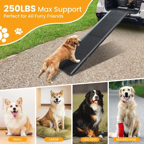 Miniatura 5 de Rampa para perros, rampa para perros para automóvil con superficie antideslizante, rampa plegable de 63 x 17.3 pulgadas para perros grandes