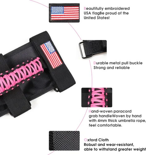 Miniatura 2 de sukemichi Asas de agarre para barra de agarre para Jeep Wrangler Accesorios TJ JK JL Gladiator JT UTV ATV – Hebilla de metal mejorada, rosa, paquete