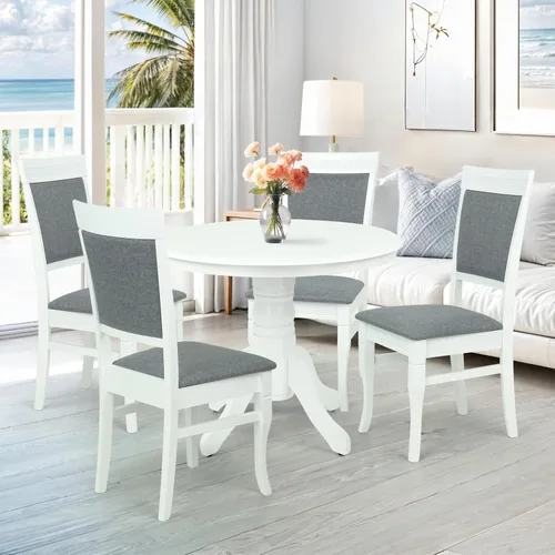 Miniatura 11 de Juego de mesa de comedor de 3 piezas, 2 sillas tapizadas Ronda de madera maciza de estilo clásico con mesa de comedor redonda, juego de cocina