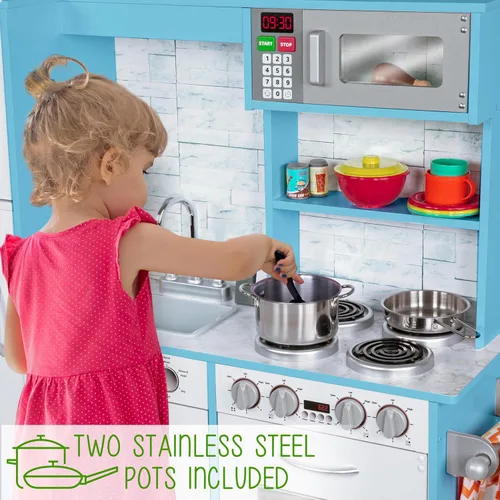 Miniatura 6 de Lil' Jumbl Set de Cocina Infantil, Cocina de Madera de Juguete, Heladera con Hielo Operada a Batería y Microondas con Sonido Realista, Incluye Ollas