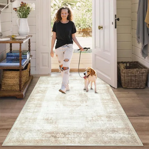 Miniatura 32 de Aoyaomi Alfombra de Área Vintage para Sala de Estar - 5x7 Grande Lavable a Máquina Boho Marroquí Desgastada Alfombras Estilo Granja para Dormitorio