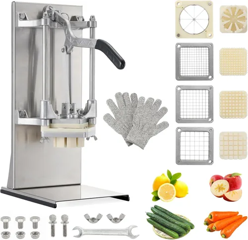 Miniatura 12 de Cortadora comercial de verduras y cortador de papas fritas de acero inoxidable - Incluye 3 tamaños de cuchillas (1/2", 3/8", 1/4") - Perfecto