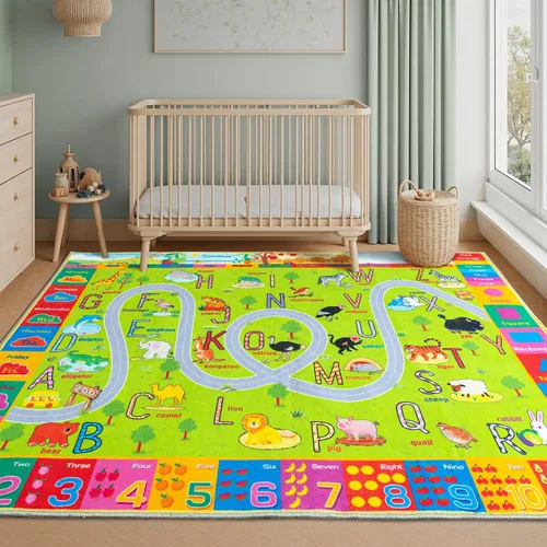 Miniatura 2 de Alfombra interactiva de juego para niños, de 4 x 6 pies, alfombra educativa para aprendizaje temprano con alfabeto, números, animales