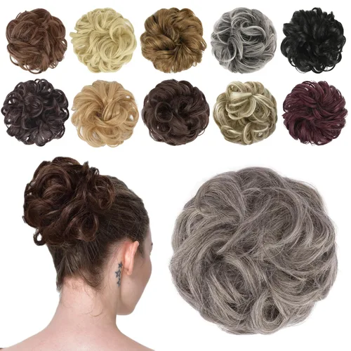 Miniatura 51 de FESHFEN Pieza de Cabello de Moño Desordenado - Extensiones Elásticas Onduladas Rizadas de Moño Scrunchies Sintético Chignon Postizos para Mujeres