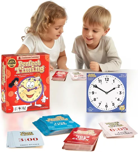 Continuum Games Perfect Timing Game - Juego de mesa cooperativo Tell Time para niños - Divertido juego educativo familiar para aprender a leer un