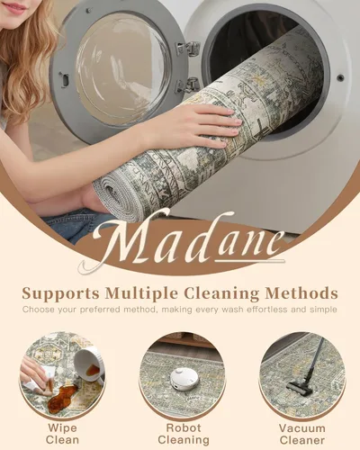 Miniatura 377 de Madane Tapete lavable de 2 x 10 pies para pasillo, cocina, recibidor, clásico, suave, antideslizante para interiores, casa de campo, baño, sala