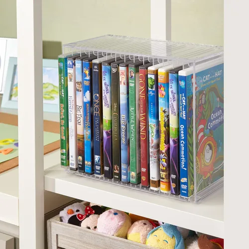 Miniatura 4 de STORi Stackable Clear Plastic DVD Organizer with Rubber Feet Rectangular Holder Perfect for Theater Room Holds up to 14 Standard DVD Cases