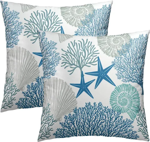 Miniatura 51 de Fundas de cojín decorativas con temática de verano náutica costera de 12 x 12 pulgadas, juego de 2 fundas de cojín de color aguamarina azul verdoso