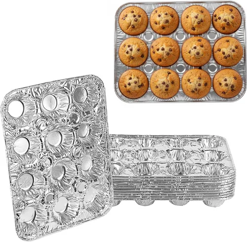 Molde de aluminio para magdalenas de 12 tazas – Moldes desechables de aluminio para magdalenas – Estaño para magdalenas ideal para hornear cupcakes,