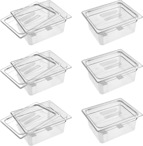 Miniatura 14 de Paquete de 6 sartenes transparentes de 1/3 de 4 pulgadas con tapas, recipientes de almacenamiento de alimentos transparentes de policarbonato 34/36