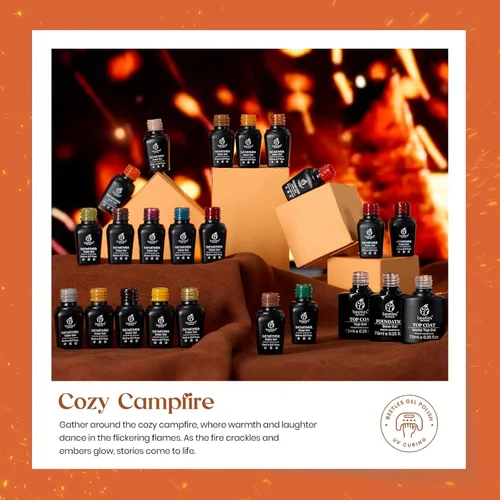 Miniatura 3 de Beetles - Juego de esmaltes de uñas de gel, 20 colores, colección Cozy Campfire Shade, juego de esmaltes de gel naranja, amarillo, verde, marrón