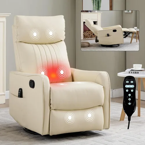 Miniatura 15 de Sillón reclinable de masaje de respaldo alto con calor, mecedora giratoria para espacios pequeños, sillón reclinable manual para adultos, perfecto