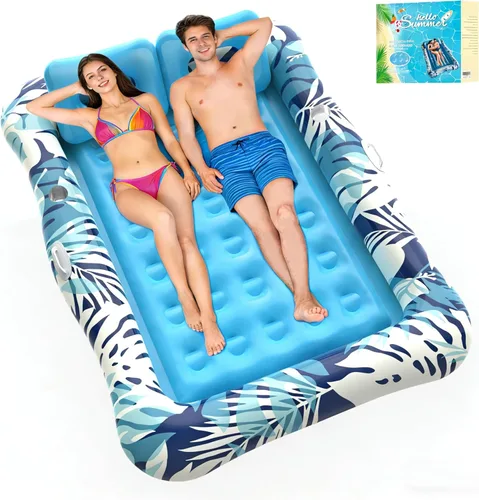 Miniatura 9 de Pool Floats Adult,76" x 48" XL Inflatable Tanning Pool Lounger Float with Pillow,4 in 1 Suntan Tub Sunbathing Raft Floatie Water-Filled Mattress Azul