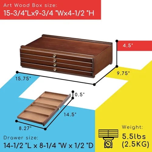 Miniatura 2 de MEEDEN Caja de almacenamiento para suministros de artista con 4 cajones - Caja portátil plegable multifunción de madera de haya para lápices
