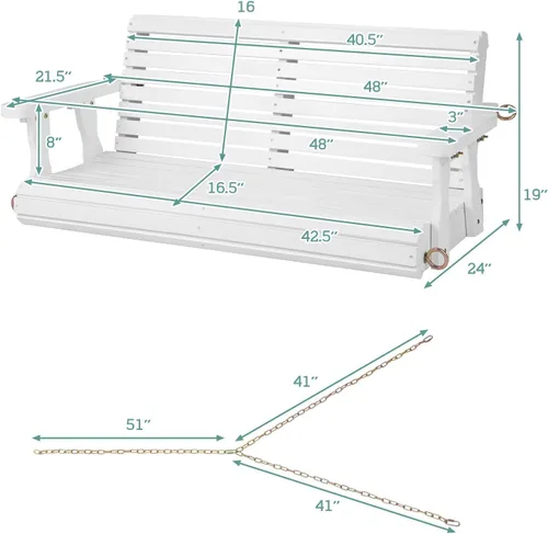 Miniatura 7 de Tangkula Columpio colgante para porche para 2 personas, columpio de banco al aire libre con cadenas ajustables, respaldo alto, reposabrazos