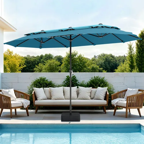 Miniatura 14 de Sombrilla PHI VILLA para terraza, extra grande, de doble sombrilla, de 450cm (base incluida), sombrilla doble para exterior, Marino Azul marino