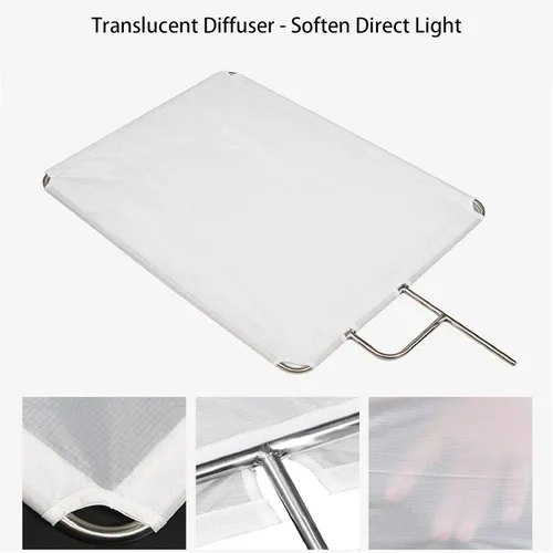 Miniatura 8 de Selens Juego de reflectores de panel de bandera de metal con cubierta dorada, plata, negro, blanco suave y difusor, reflector de luz de panel