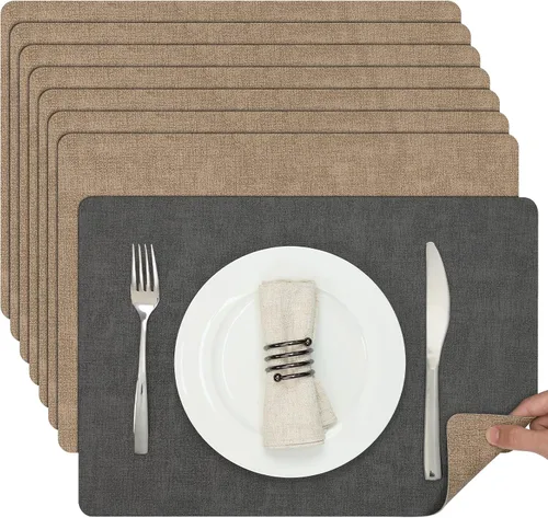 Miniatura 31 de Myir JUN Juego de 6 manteles individuales de doble cara, de piel sintética, para interiores, para mesa de comedor, exteriores, cuadrados, Negro
