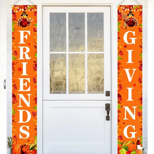 Decoraciones de fiesta de Friendsgiving - Cartel de puerta de Acción de Gracias, 71 x 12 pulgadas (naranja)
