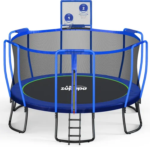 Miniatura 10 de Zupapa 1800LBS Capacity No-Gap Design 16 15 14 12 10FT Trampoline with Safety Enclosure Net and Non-Slip Ladder 10-Year Quality Assurance Perfect