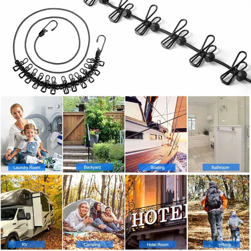 Miniatura 5 de HAWATOUR Clothesline - Esenciales de campamento, portátil, retráctil, con 12 pinzas para la ropa, accesorios de campamento al aire libre, artículos
