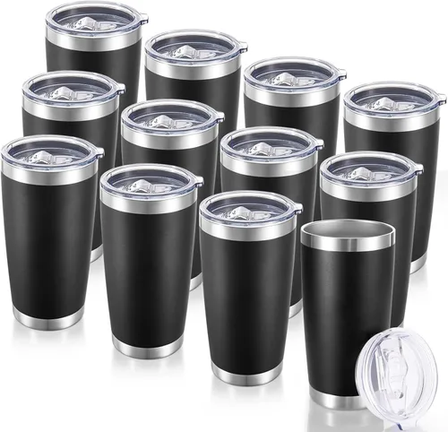 Miniatura 21 de Vaso de acero inoxidable de 20 onzas con tapa, doble pared aislada al vacío, taza de café de 20 onzas con recubrimiento en polvo para bebidas Verde