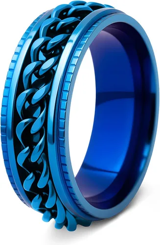 Miniatura 29 de Anillos giratorios para hombres y mujeres, anillos de ansiedad para hombres, anillos de cadena para adultos, anillos de titanio y acero Negro azul