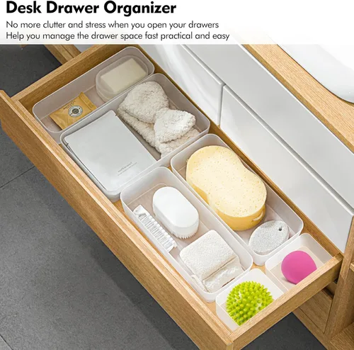 Miniatura 3 de Poeland Bandeja organizadora de cajones de 5 piezas, caja de almacenamiento para dormitorio, mesita de noche, cajón, tocador, baño, cajón de cocina
