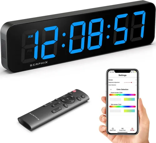 Reloj de pared digital grande de 15.2 pulgadas con aplicación y control remoto, colores RGB personalizables, 10 alarmas, cronómetro, cuenta