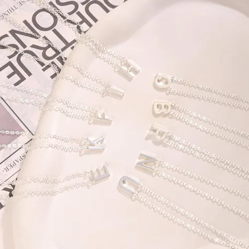 Miniatura 8 de Collares con iniciales para mujer, delicado collar de letra plateada con nombre personalizado con monograma, collar simple y lindo con inicial