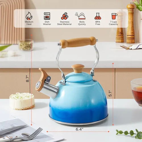 Miniatura 4 de ROCKURWOK - Tetera para estufa, tetera con mango ergonómico de tacto fresco, tetera de acero inoxidable de grado alimenticio, hervidor de té
