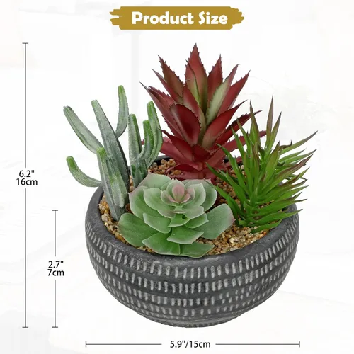 Miniatura 6 de Briful Suculentas falsas en maceta de cemento negro, arreglo de plantas suculentas artificiales para decoración del hogar, pequeñas plantas falsas