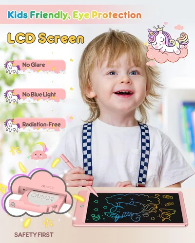 Miniatura 2 de FLUESTON Tableta de escritura LCD para niños, tablero de garabatos de 10 pulgadas, almohadilla de dibujo colorida para niños pequeños, juguetes Rosa