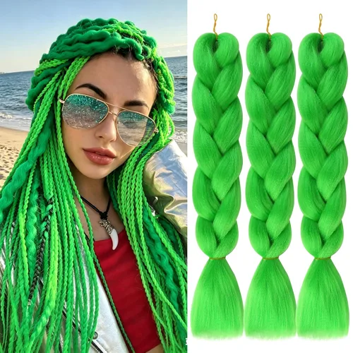 Miniatura 13 de Extensiones de cabello trenzado de color amarillo jumbo, trenzas gigantes para trenzas de caja trenzada, cabello de fibra sintética de alta calidad