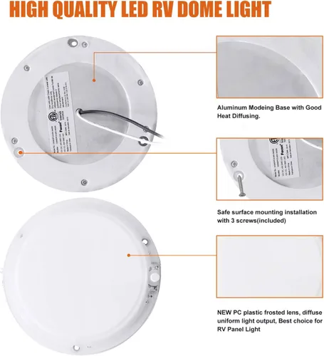 Miniatura 4 de Facon luz LED de techo de 12 vatios para RV con interruptor para casa rodante, rámper, botes, de 5 pulgadas