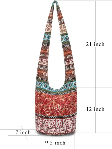 Miniatura 12 de Bolsa de hombro para mujer, de lona en estilo hippie/bohemio para llevar cruzada al hombro, disponible en diferentes colores y estampados