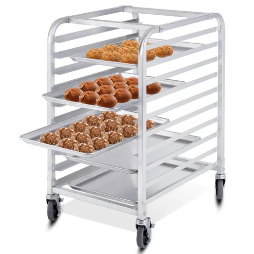 Giantex Estante de aluminio para panadería de 10 niveles, bandeja para bollos de cocina comercial, carrito móvil para panaderos con estantes de