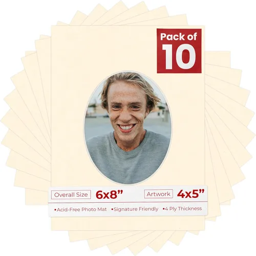 Miniatura 88 de Alfombrilla de 6 x 8 pulgadas, corte biselado para fotos de 4 x 5 pulgadas, diseño ovalado de color gris medio, sin ácidos, mate para proteger tus