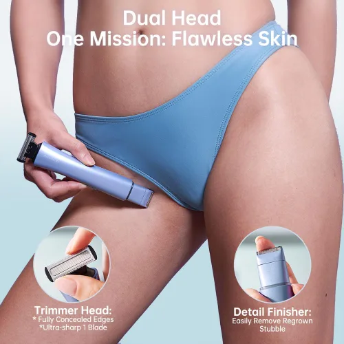 Miniatura 7 de Recortadora de bikini para mujer, maquinilla de afeitar eléctrica 2 en 1 sin dolor con doble cabeza, IPX7, impermeable, afeitadora facial y corporal