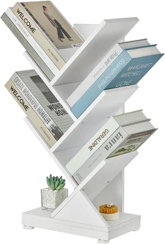 Miniatura 12 de ruboka - Estantería de árbol de 5 estantes, estantería de pie de 5 niveles para CDs/Revista/Libros, pequeño organizador de libros para dormitorio