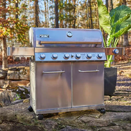 Miniatura 5 de Monument Grills 77352 Parrilla de gas propano estilo gabinete de acero inoxidable de 6 quemadores con caja de humo (2 artículos)