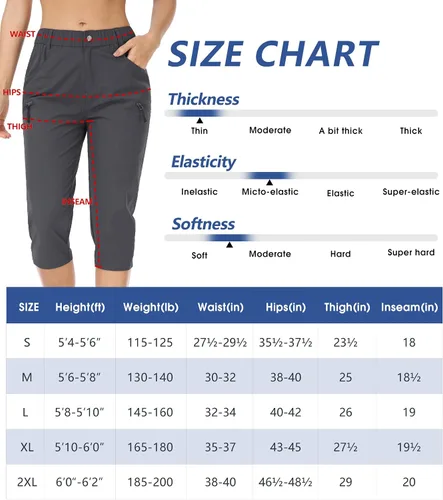Miniatura 6 de Pantalones de senderismo para mujer, ligeros, para exteriores, estilo capri para atletismo, casual, con UPF 50, bolsillos con cremallera de secado