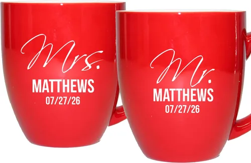 Miniatura 7 de My Personal Memories Juego de 2 tazas personalizadas de café con leche de 16 onzas para parejas, regalo personalizado para novia, novio suyo, ella