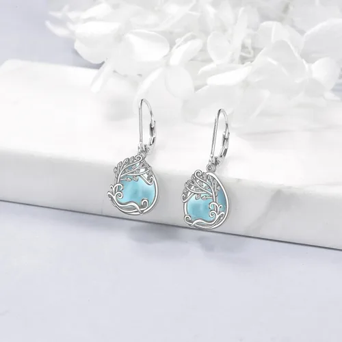 Miniatura 167 de Aretes colgantes con forma de lágrima de filigrana de piedra lunar de plata de ley 925 con cierre de palanca para mujer, regalos de joyería